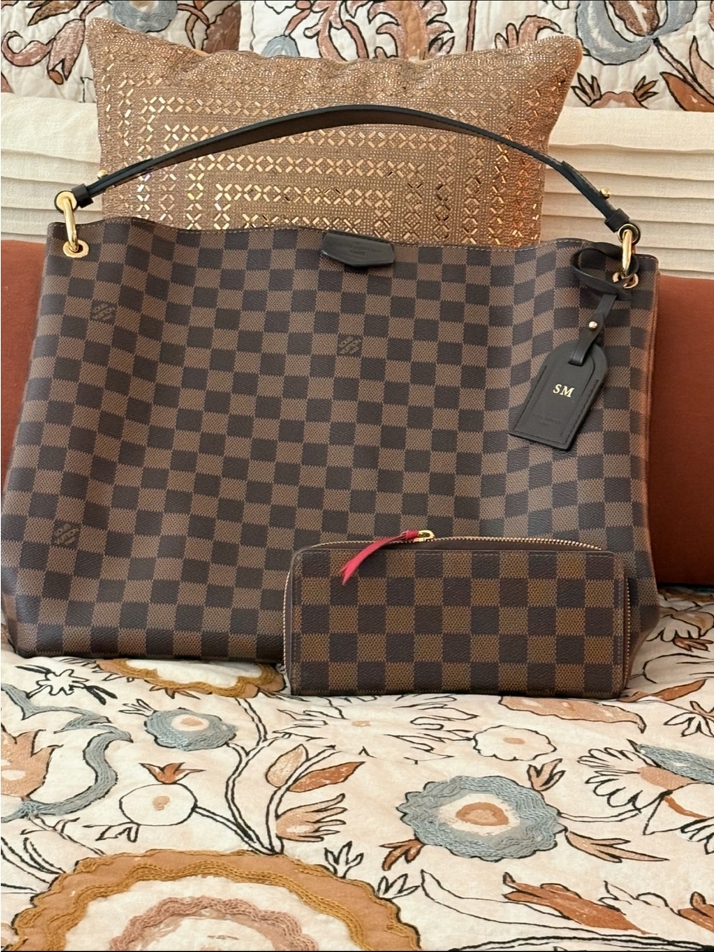 Louis Vuitton Brown Damier Ebene Canvas Tote with Matching Wallet